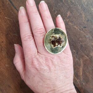 Raw Smoky Quartz & Brass Statement Ring